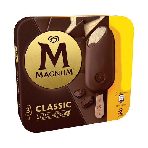 MAGUM Classic de frigobombón helado de vainilla y chocolate con leche 3 x 100 ml.