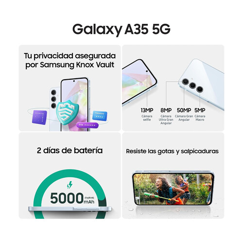 SAMSUNG Galaxy A35 5G negro, 256GB + 8GB, móvil 17cm (6,6). SM-A356BZKGEUB