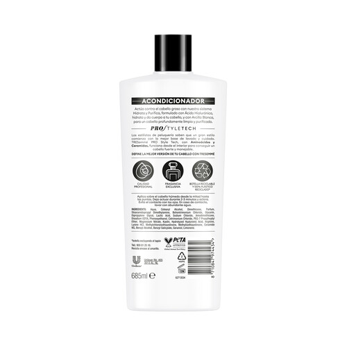 TRESEMMÉ Hidrata & purifica Acondicionador con arcilla blanca y ácido Hialurónico para cabellos grasos 685 ml.