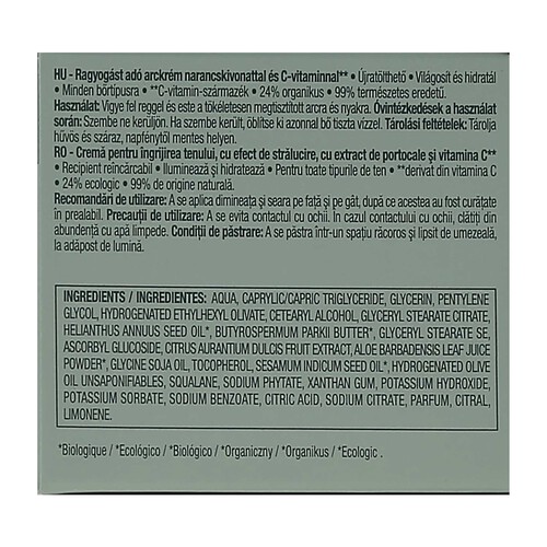 COSMIA Bio Crema facial iluminadora e hidratante con extracto de naranja ecológica y vitamina C 50 ml.