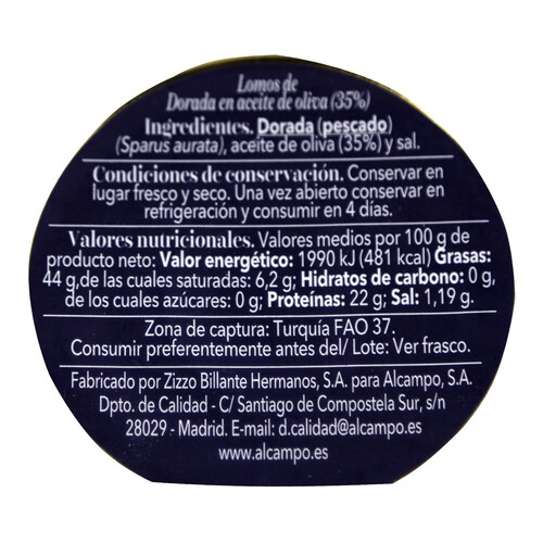 PRODUCTO ALCAMPO Collection Lomos de dorada ASC en aceite de oliva tarro 130 g.