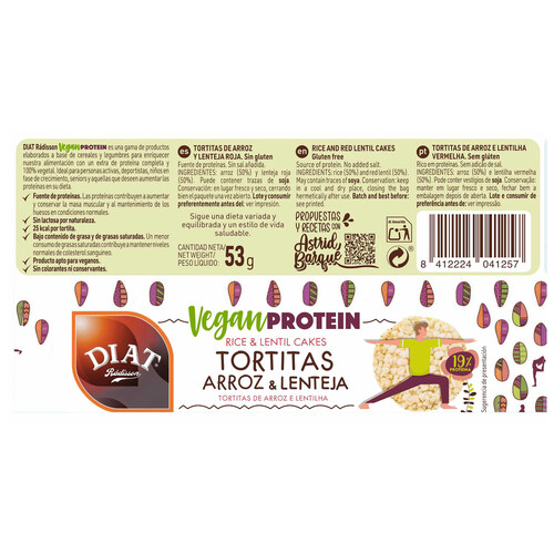 DIAT RADISSON Tortitas de arroz con lentejas, sin gluten 53 g