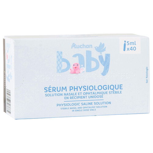 PRODUCTO ALCAMPO Baby Suero salino fisiológico estéril, en cómodas monodosis 40 x 5 ml.