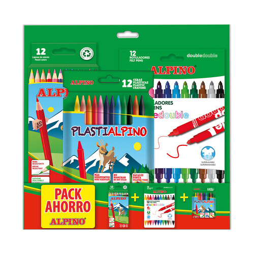 Pack 12 ceras + 12 lápices + 12 rotuladores de colores, ALPINO.