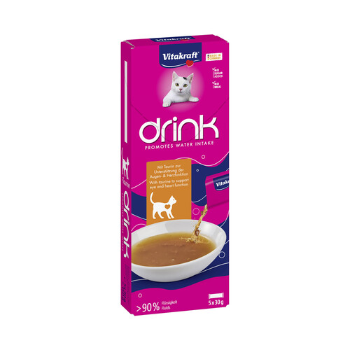 VITAKRAFT Drink Snack para gatos liquido, sabor a pollo y con taurina  5 uds 30 g. 