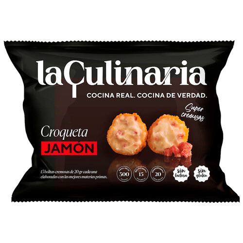 LA CULINARIA Croquetas congeladas super cremosas de jamón sin gluten ni lactosa 300 g.