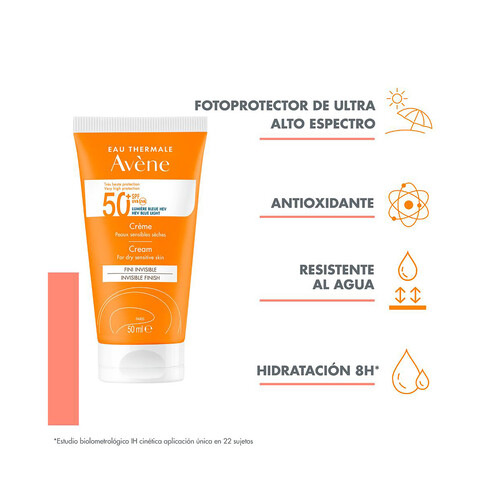 THERMALE AVÉNE Crema solar facial con FPS 50+ (muy alta) para pieles secas y sensibles 50 ml.