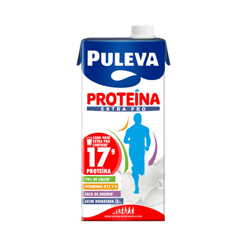 PULEVA Proteína extra pro Leche de vaca desnatada, sin lactosa, con un alto contenido en proteínas 1 l.