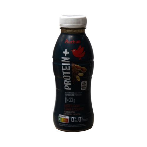 AUCHAN Protein + Bebida lactea de cacao aroma a cacahuete, rica en proteínas 330 ml. Producto Alcampo