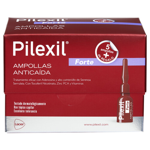 PILEXIL Tratamiento eficaz contra la caida del cabello, en ampollas individuales PILEXIL Forte 15 x 5 ml.