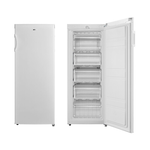 Congelador vertical EZS-1412, clasificación energética: E, H: 142cm, A: 55cm, F: 55cm, capacidad total: 160L.       