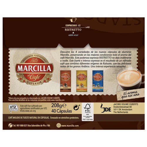 MARCILLA Café en cápsulas Ristretto I12, 40 uds.