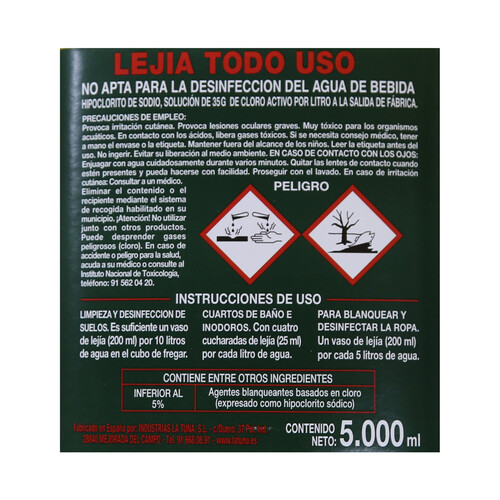 LOS NIETOS Lejia normal con tapón de seguridad LOS NIETOS garrafa de 5 l.