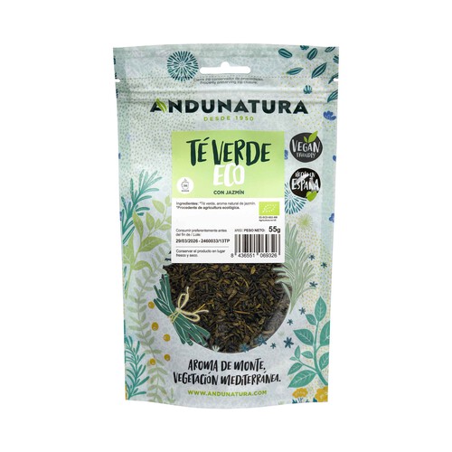 ANDUNATURA Hierbas para infusión de té verde ecológico 55 g.