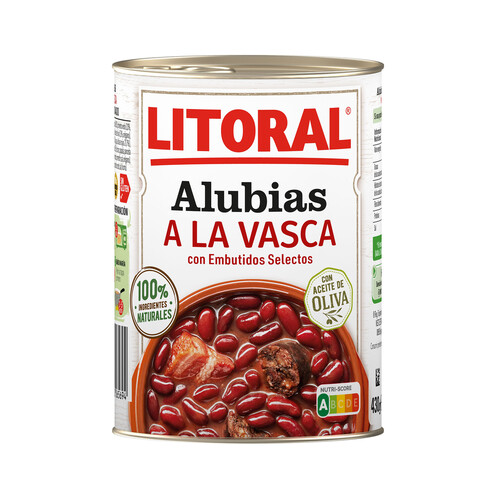 LITORAL Alubias a la Vasca con embutido selecto LITORAL lata de 430 g.