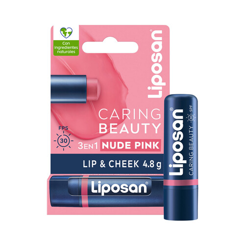 LIPOSAN Carin beauty 3 en 1 Bálsamo protector de labos y mejillas color intenso (nude pink) y FPS 30.