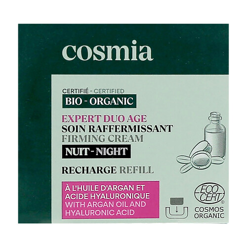 COSMIA Bio expert duo age Recarga crema facial de noche reafirmante, con aceite de argán y ácido Hialurónico 50 ml.