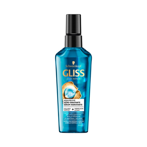 GLISS Sérum hidratante con complejo hialurónico y alga marina, para cabellos normales a secos GLISS Aqua revive de Schwarzkopf 75 ml.