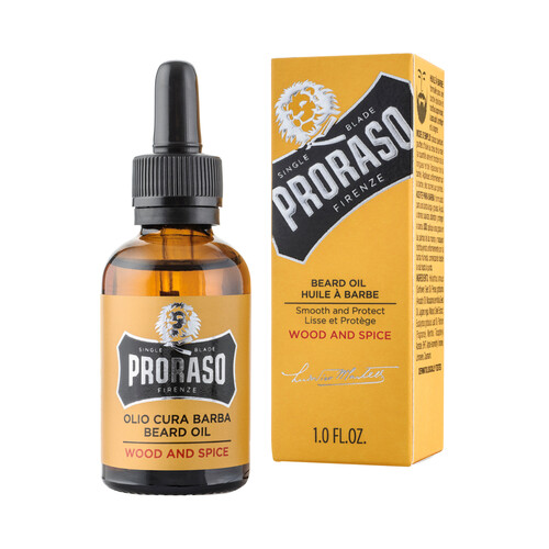 PRORASO Aceite para barba con especias y madera, para una barba lisa y suave 30 ml.