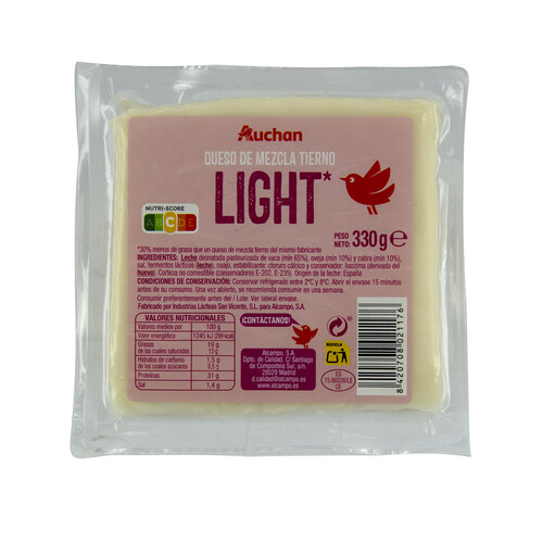 AUCHAN Queso tierno mezcla (vaca, oveja y cabra) light 330 g. Producto Alcampo