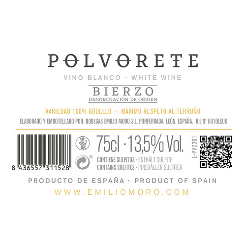 POLVORETE de Emilio Moro  Vino blanco (100% Godello) con D.O. Bierzo botella 75 cl.