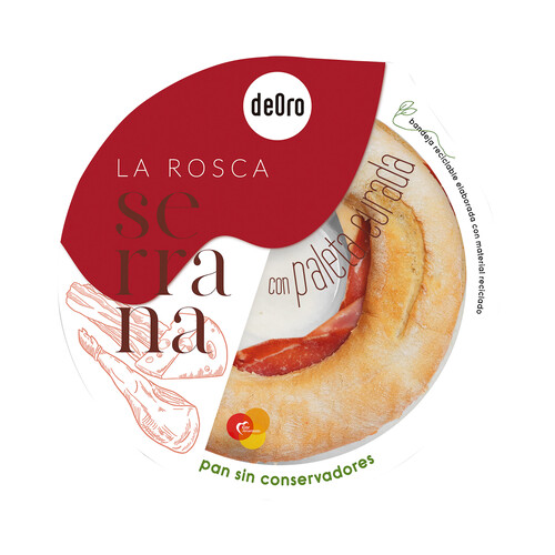 DEORO Rosca de pan rellena de paleta curada, queso fundido, fiambre de bacon y salsa de tomate DEORO 480 g.