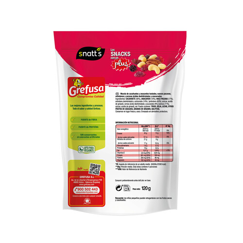 SNATT'S Frutos secos con arándanos y cerezas SNATT'S GREFUSA,  bolsa 120g