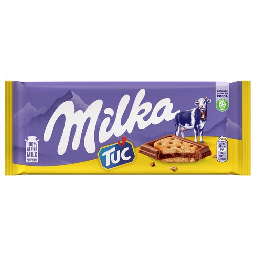 MILKA Chocolate con leche y galletas saladas, sandwich Tuc 87 g.