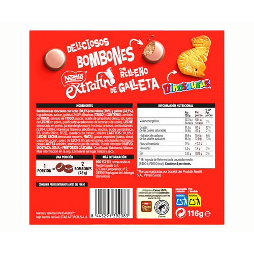 NESTLÉ Bombones dinos extrafino 116 gr.