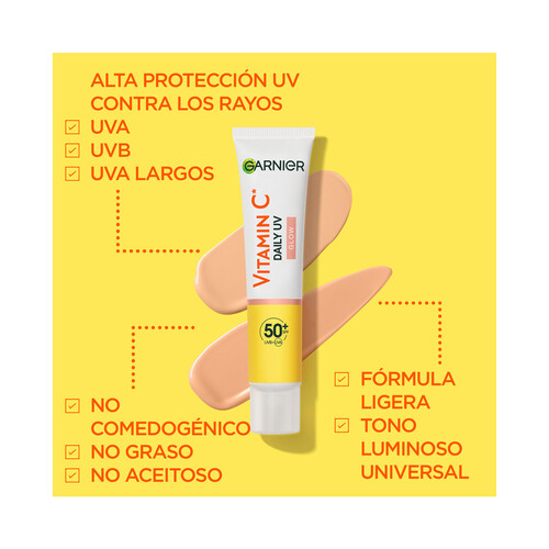 GARNIER Skin active Fluido diario iluminador con vitamina C y FPS 50+ 50 ml.