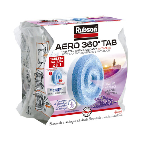 Recambio universal en tableta para deshumidificador, aroma lavanda, RUBSON Aero 360°, 450grs.