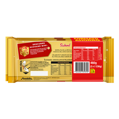 SUCHARD Turrón de chocolate crujiente suchard 230 g lote 2 uds