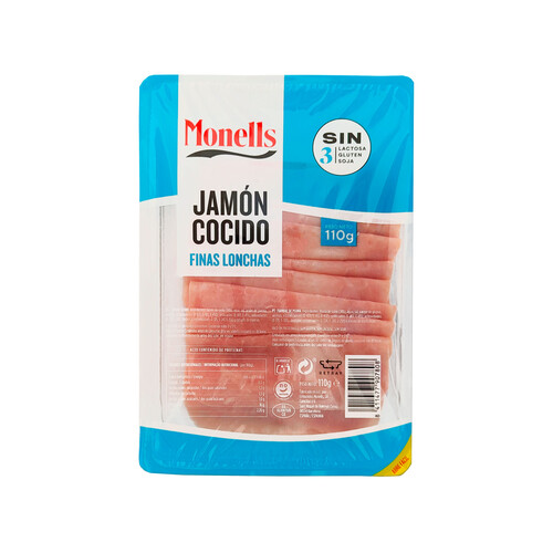 MONELLS Jamón cocido extrajugoso, cortado en finas lonchas MONELLS 110 g.