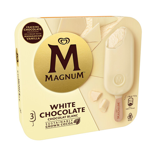 MAGNUM de Frigo Bombón helado de vainilla recubierto de crujiente chocolate blanco 3 x 100 ml.