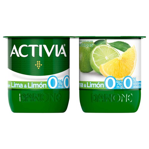 ACTIVIA Bífidus desnatado (0% materia grasa) con trocitos de lima y limón de Danone 4 x 120 g.