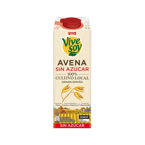 VIVESOY Bebida de avena de cultivo local 100%, sin azúcar de Pascual 1 l.