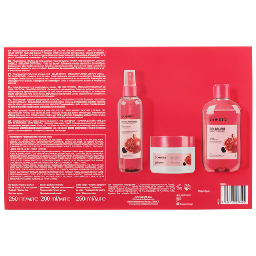 COSMIA Estuche regalo para mujer, con bruma corporal, gel y gelatina corporal.