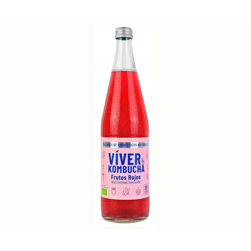 VIVER Bebida fermentada de té (kombucha) ecológica sabor a frutos rojos 700 ml.