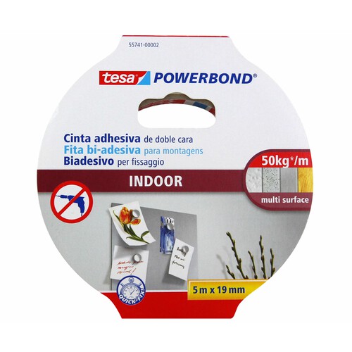 5 metros de cinta adhesiva de doble cara especial para interiores, 19mm. TESA Powerbond.