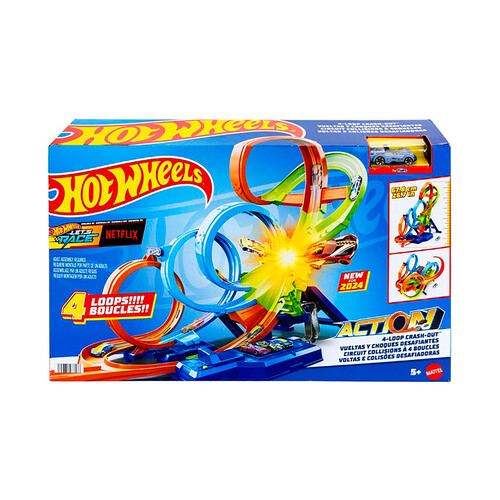 Pista HOT WHEELS Action Collision con 4 loopings y un vehículo escala 1:64, +5 años.