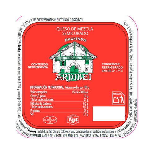 ARDIBEY Queso ahumado semicurado 1/8 kg.