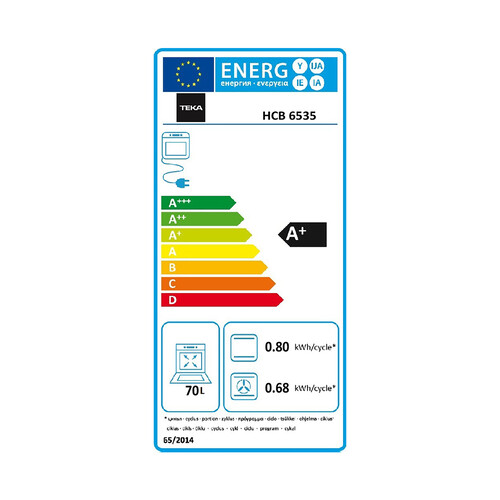Horno multifunción TEKA HCB 6535 SS inox, capacidad: 70L, A+, Hidrolítico, A: 59,5cm, H: 59,5cm, F: 55,9cm.
