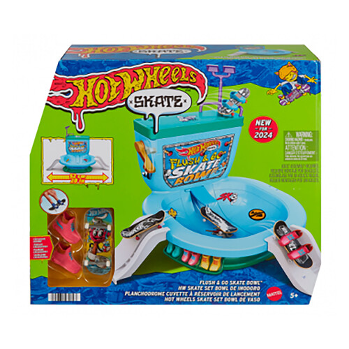 HOT WHEELS Flush & Go Skate Bowl, set de juego que incluye una tabla exclusiva y un par de zapatillas, +5 años.