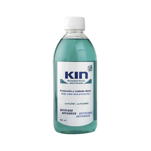 KIN Enjuague bucal de uso diaro con flúor, aloe vera y acción antiplaca 500 ml.