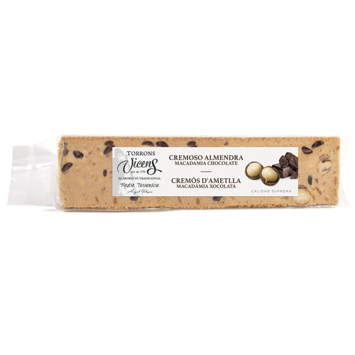 VICENS Turrón cremoso de almendra de macadamia con chocholate 300 g.