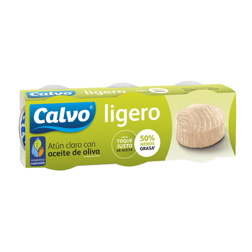 CALVO Atún claro en aceite de oliva ligero pack de 3 x 56 g.