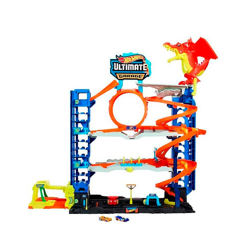 Pista HOT WHEELS Ultimate Garaje para coches de juguete con dragón y 4 niveles, incluye 2 vehículos, +4 años (MATTEL HKX48)