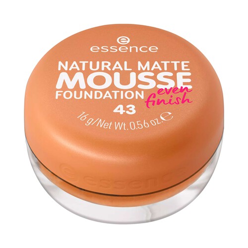 ESSENCE Natural matte mousse tono 43 Base de maquillaje mousse, cobertura media, aspecto mate natural.