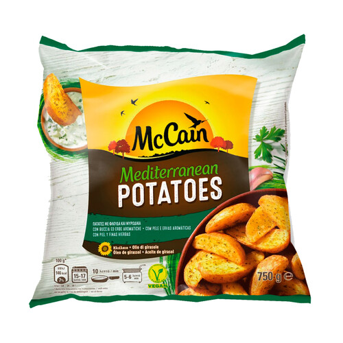 McCAIN Patatas cortadas en gajos con piel y finas hierbas, prefritas y congeladas McCAIN Mediterranean 750 g.