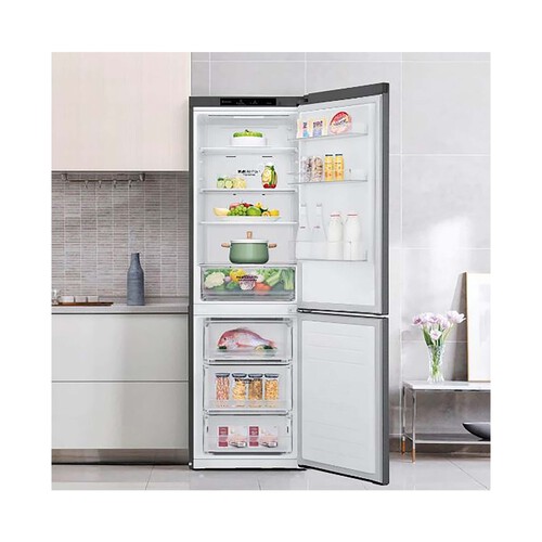 Frigorífico combi 186cm LG GBP61DSPGN NO FROST, clasificación energética: D, H: 186cm, A: 59,5cm, F: 68,2cm, capacidad total: 385L.